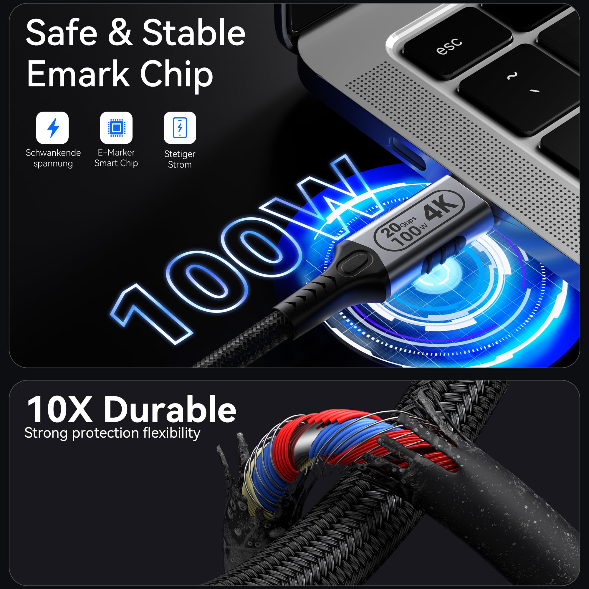 20FT/6M USB-C to USB-C Cable 20Gbps High Speed, 4K@60Hz Video & 100W PD Fast Charging, Durable Braided Nylon for MacBook Pro/Air, iPad Pro, Galaxy S23, PS5 & More - Perfect for Home Office, Gaming & Travel Charging
