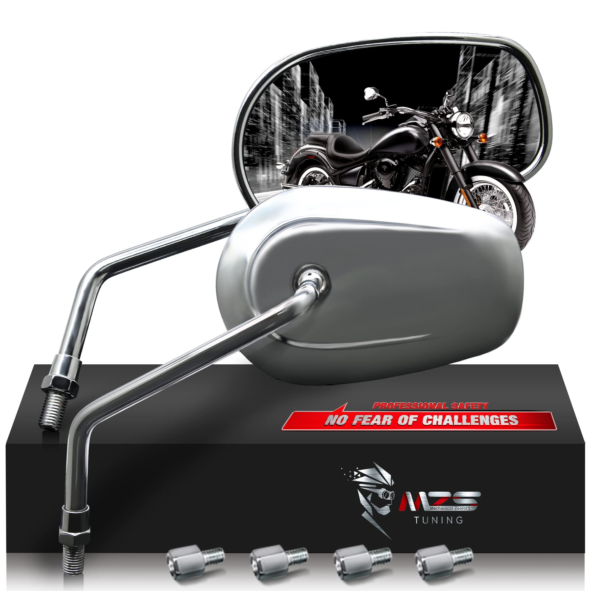 Universal 10mm Chrome Motorcycle Mirrors - Aluminum Rear View Side Mirrors for Touring, Cruiser, Chopper, Street & Naked Bikes | Compatible with Honda Shadow, Suzuki Boulevard, Kawasaki Vulcan, Yamaha VStar & More | Enhanced Safety for Highway Riding & City Commuting