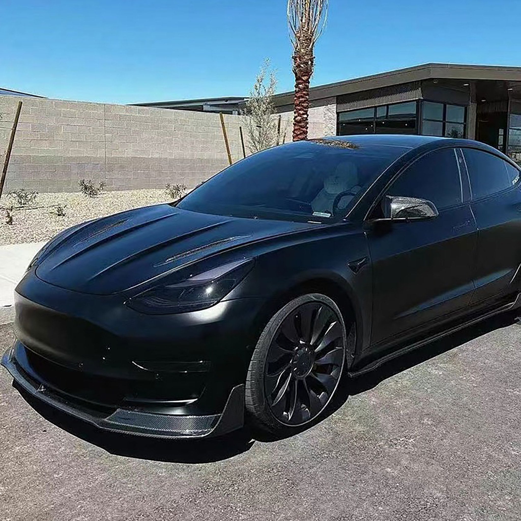 Premium Real Carbon Fiber V-Style Aero Front Lip Spoiler for Tesla Model 3 (2017-2023) - Enhance Style & Aerodynamics for Street Racing & Car Shows