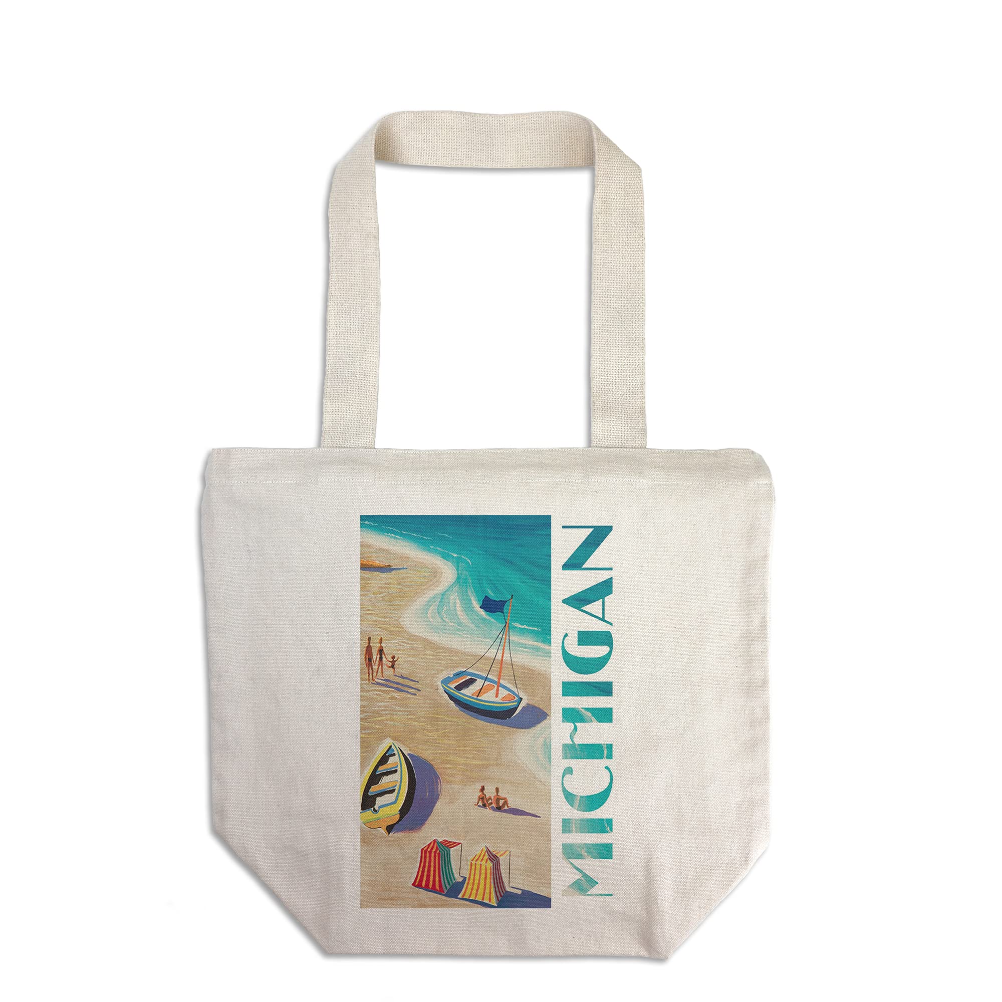 Vintage Michigan Beach Scene Tote Bag - 100% Cotton Canvas Reusable Shopping Bag for Groceries, Beach Trips & Everyday Use