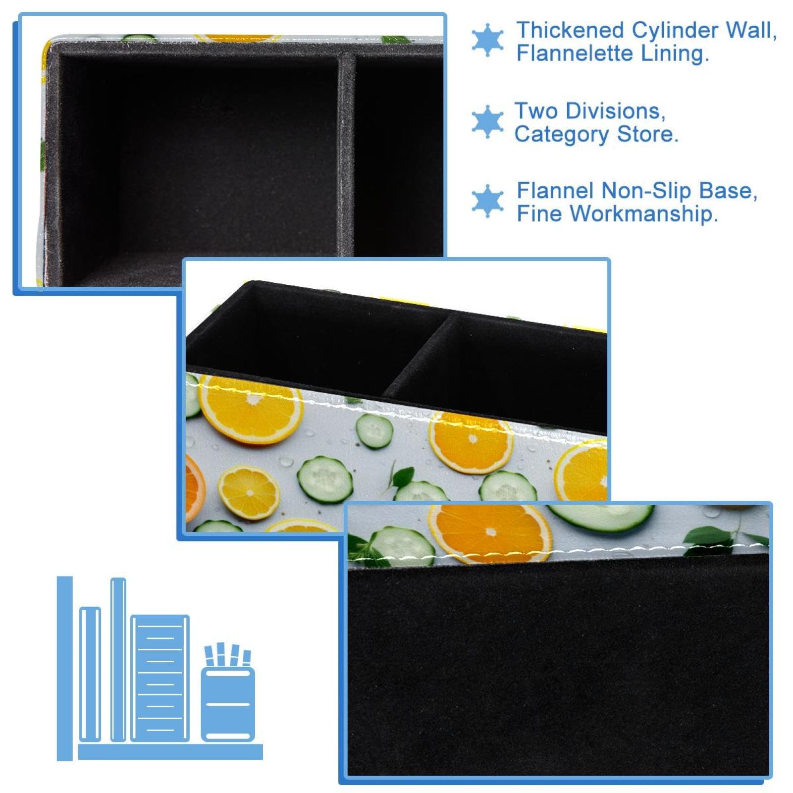 FVQL Orange Cucumber Pattern Pencil Holder & Makeup Brush Organizer - Perfect for Office Desk, Study Table, and Vanity Storage
