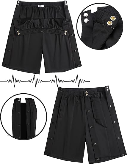 Post Surgery Adaptive Tear Away Shorts for Men - Wide Leg Snap Loose Fit Comfort Shorts for Recovery & Physical Therapy