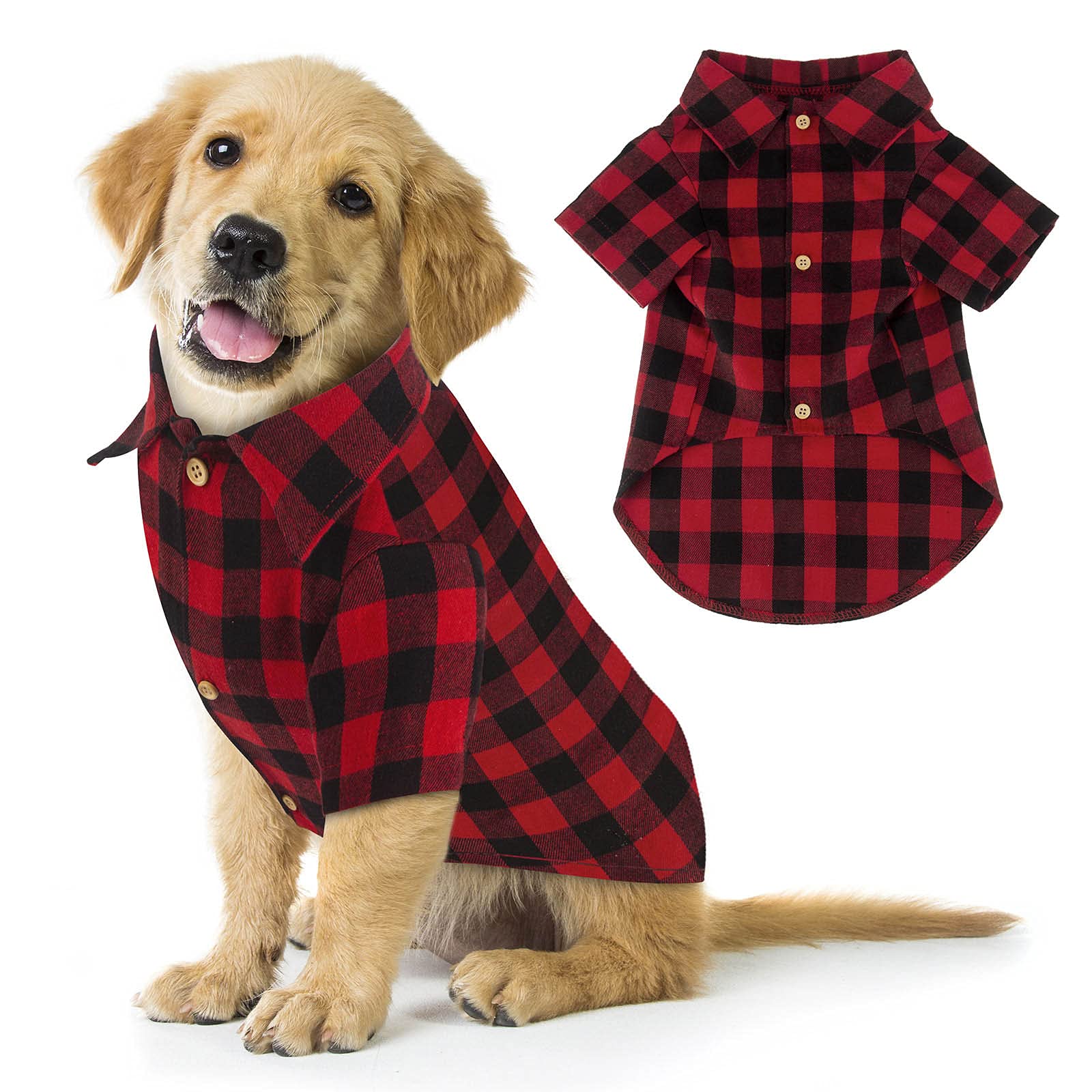 Red Buffalo Plaid Dog Shirt - Soft Casual Pet Clothes for Small Medium Large Dogs & Puppies | Halloween Thanksgiving Christmas Costume Outfit | Perfect for Holiday Photos & Family Gatherings