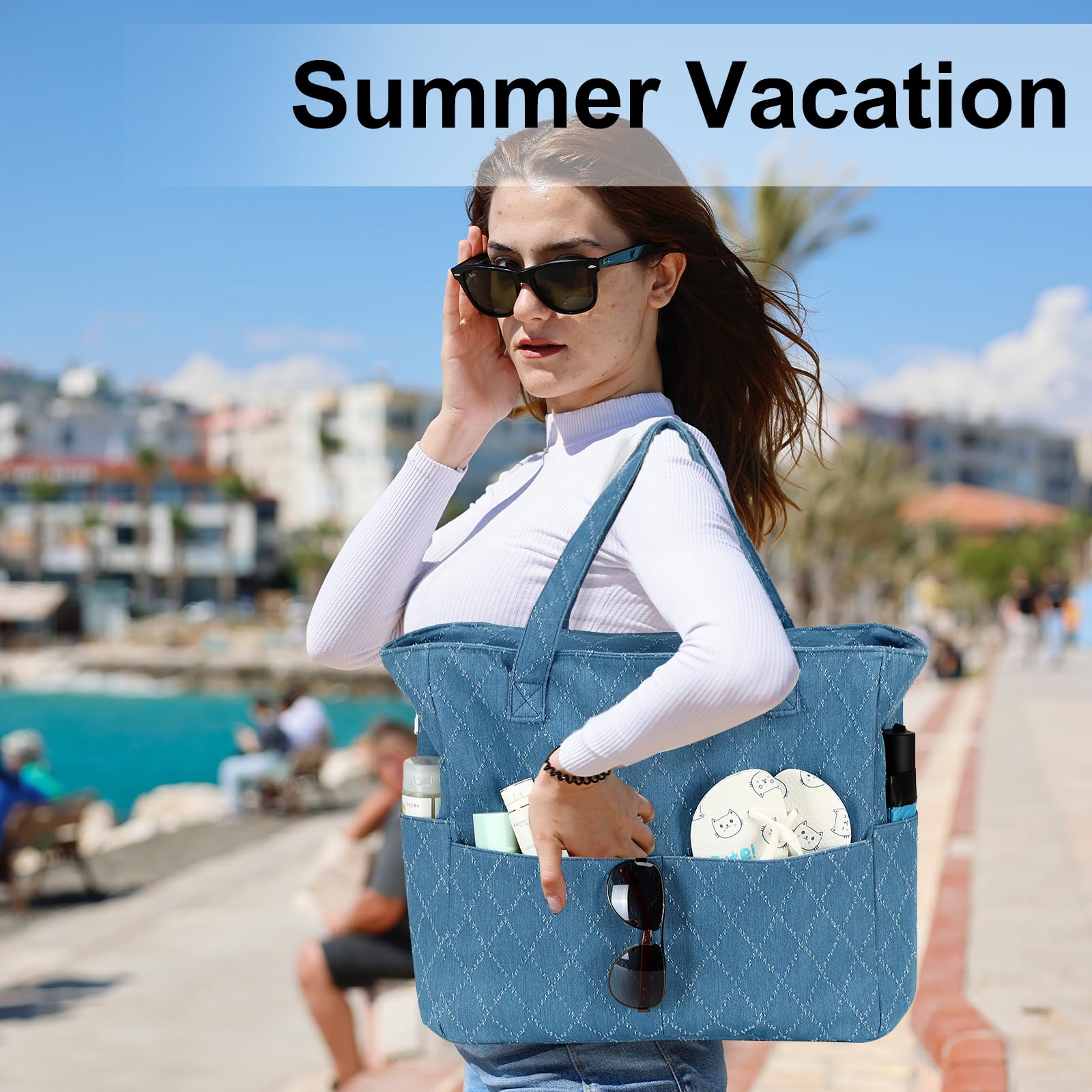 Waterproof & Sandproof Large Beach Tote Bag for Women - Extra Large Zippered Pool Bag with Wet Pocket - Perfect for Beach, Gym, Grocery Shopping & Travel