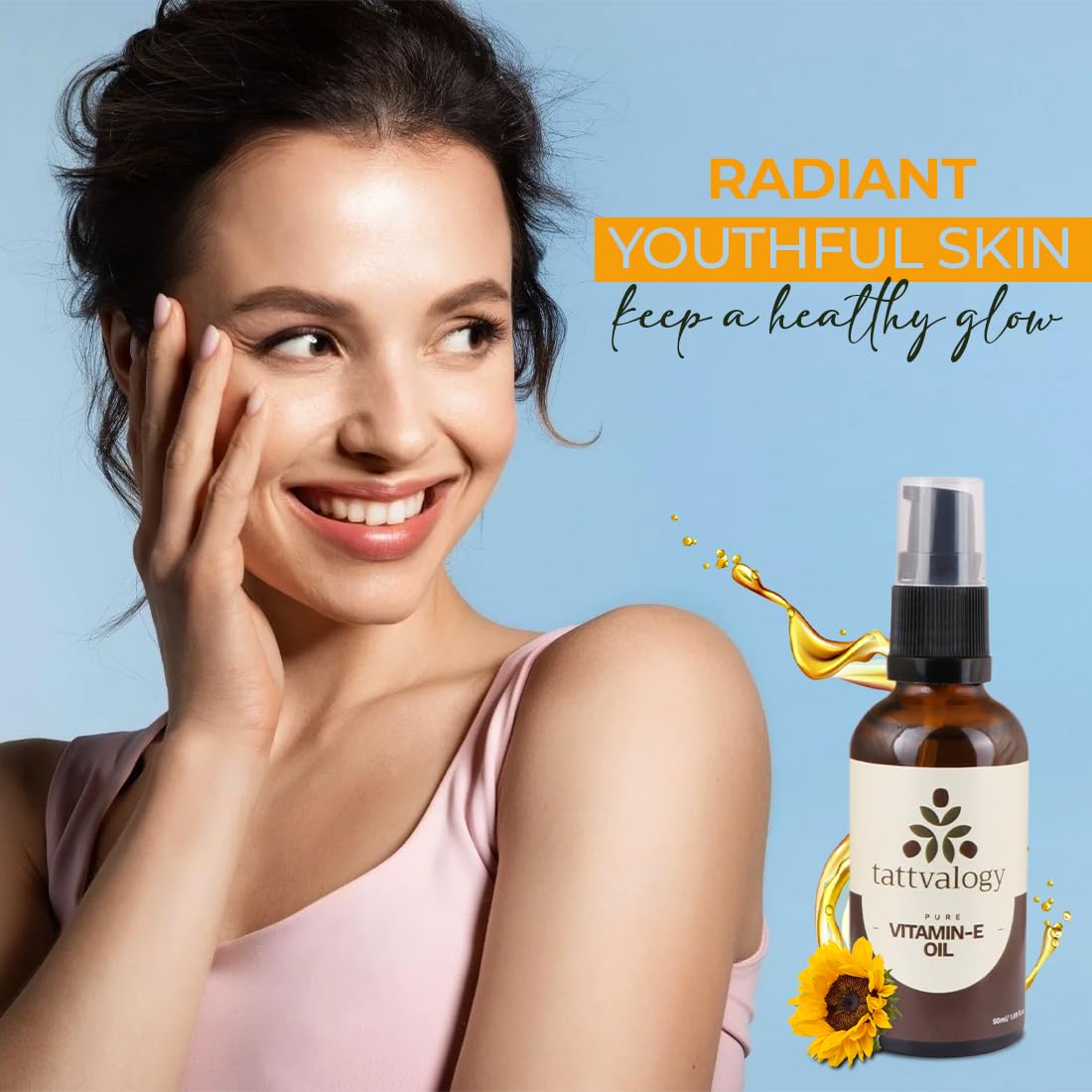 Pure Organic Wheatgerm Oil with Vitamin E - Cold Pressed, Undiluted for Face, Hair & Body - Reduces Hair Fall & Dandruff - Glass Bottle 50ml - Perfect for Skincare, Hair Growth & Relaxing Massage
