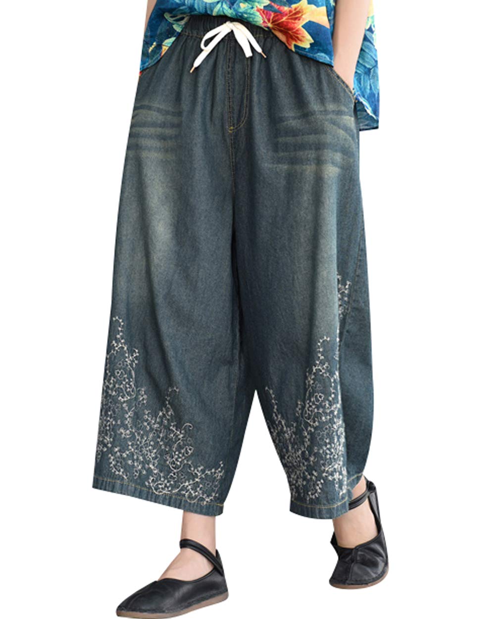 Women's Stretchy High Waist Wide Leg Jeans - Comfortable Elastic Waistband & Flowy Fit for Casual Wear, Office & Travel