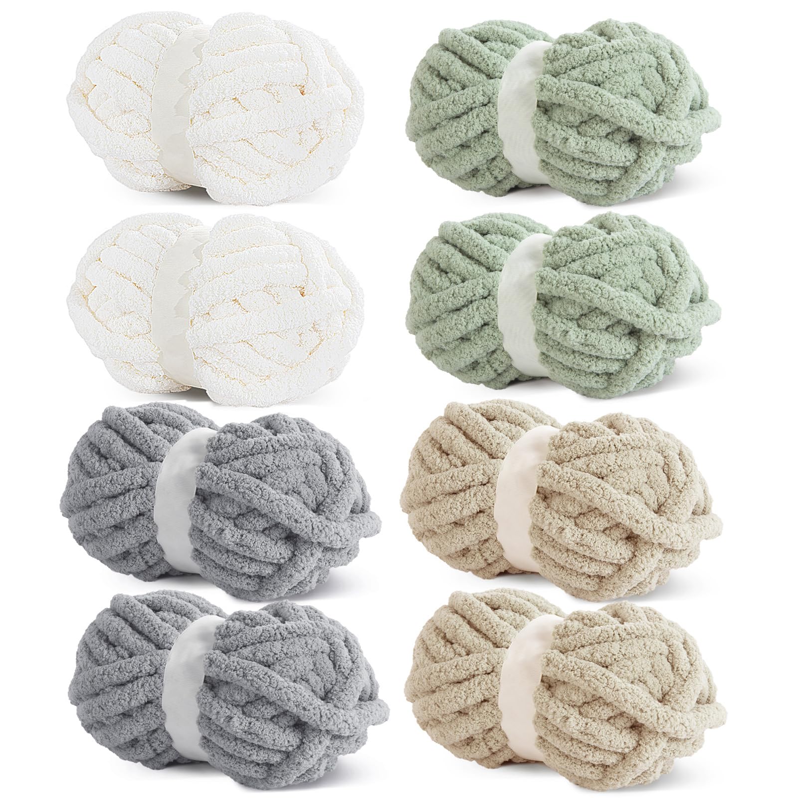 HOMBYS 8 Pack Assorted Chunky Yarn for Crocheting & Knitting - Super Bulky Soft Fluffy Plush Fuzzy Chenille Yarn (27yds, 8oz Each) - Perfect for Hand Knitting, Arm Knitting, Blankets & DIY Crafts