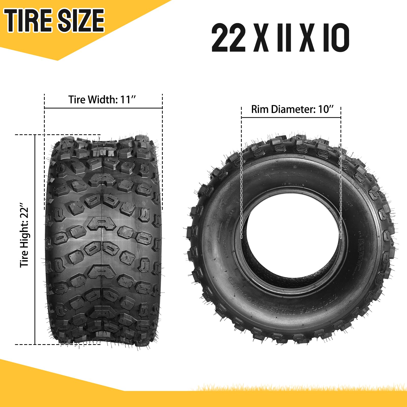 SUNROAD 22x11-10 ATV UTV Tires 6PR Sport All Terrain Tubeless Tires - Pack of 2 for Off-Roading, Mudding & Trail Riding