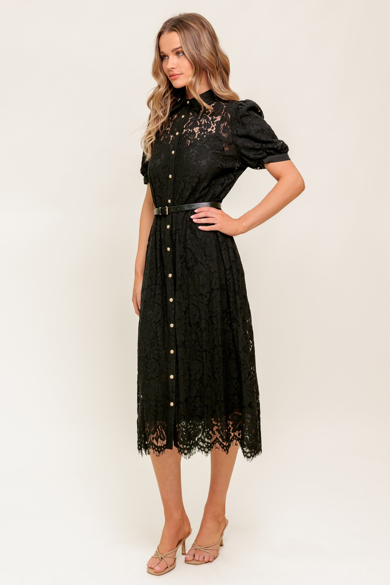 LUKA Lace Shirt Dress for Women - Elegant Floral Lace Tunic Dress with Long Sleeves | Perfect for Office, Party, Wedding & Special Occasions