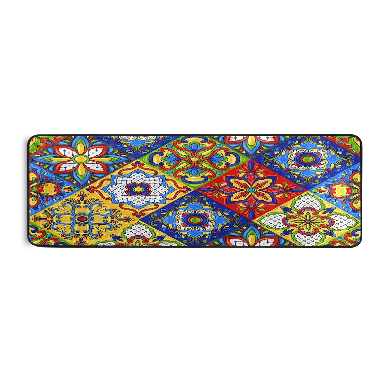 Authentic Mexican Talavera Ceramic Tile Pattern Runner Rug - Anti-Fatigue Comfort Floor Mat for Kitchen, Bedroom, Living Room, Bathroom & Hallways - 72x24 Inch Non-Slip Entryway Rug - Perfect for Southwestern & Boho Home Decor