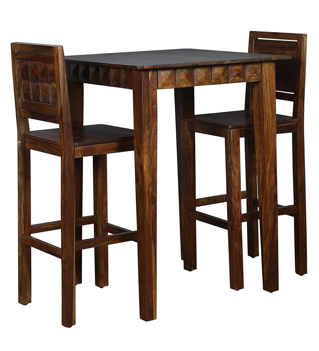 Gfine Solid Sheesham Wood Bar Table Set with 2 Chairs - 81x81x101cm - Modern Pub Height Counter Table for Kitchen, Dining Room & Outdoor Patio