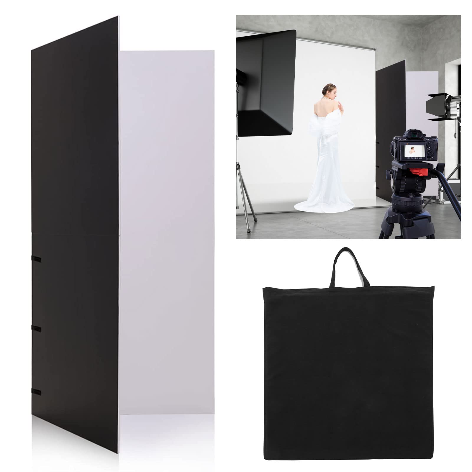 BIEYANG 2-in-1 Light Reflector & Photography Backdrop - 78x78 Inch Black/White Folding Lighting Diffuser Board for Professional Studio, Portrait, and Product Photography - Perfect for Indoor/Outdoor Photo Shoots, YouTube Videos, and Content Creation