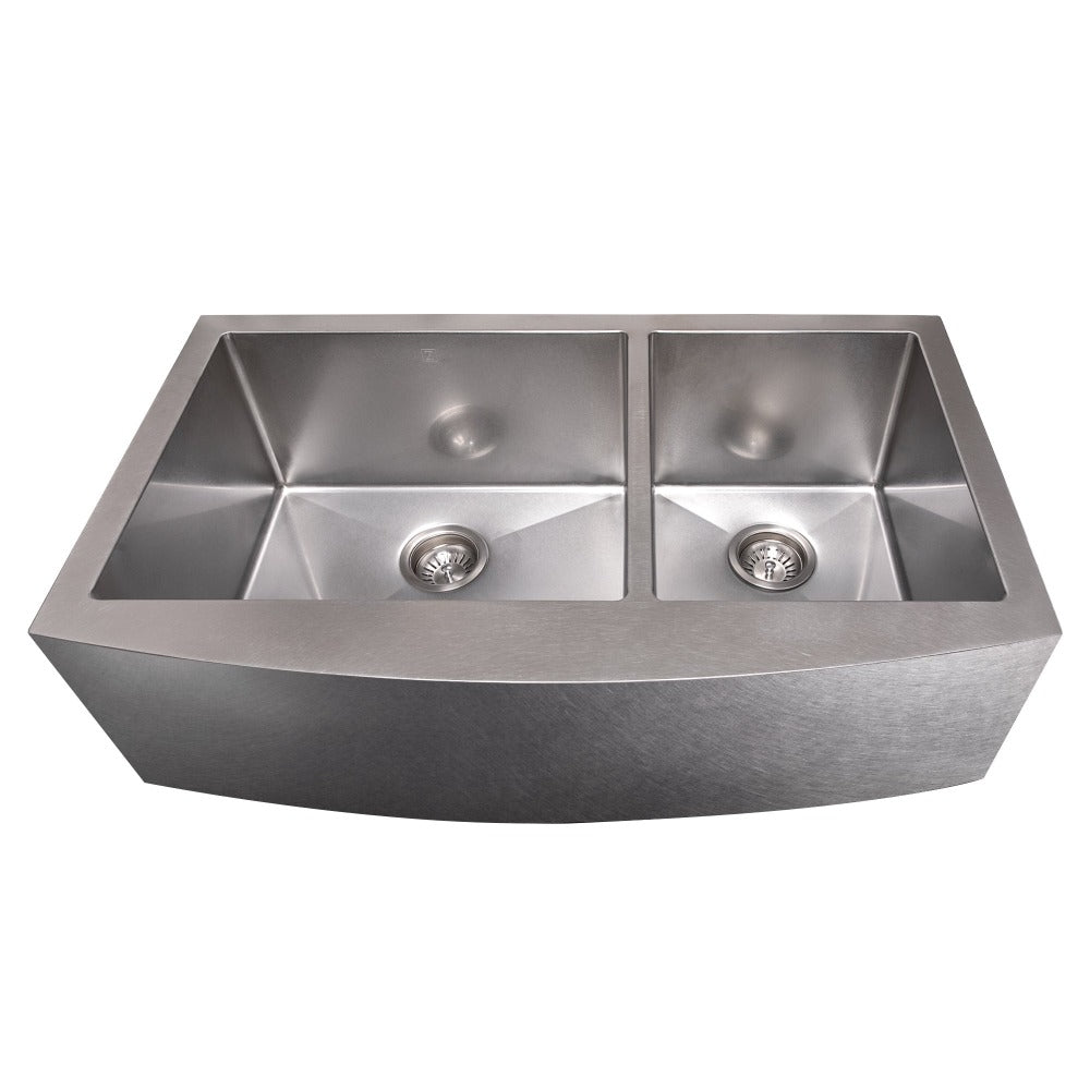ZLINE 36-inch Farmhouse Apron Front Double Bowl Stainless Steel Kitchen Sink with Bottom Grid - SA60D 36S - Durable & Stylish for Modern Kitchens, Perfect for Cooking, Washing Dishes & Food Prep