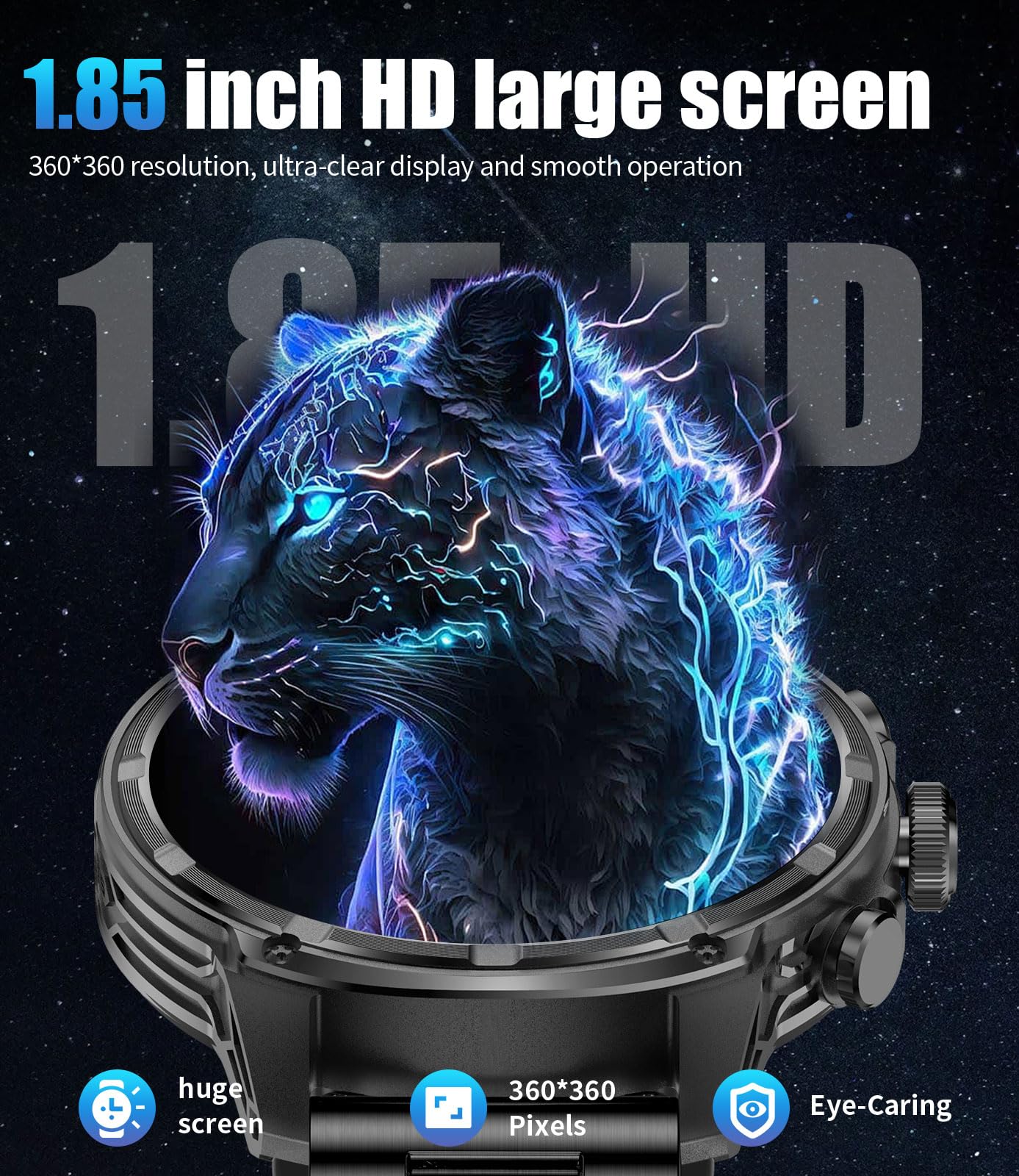 LIGE Military Smart Watch for Men - 80-Day Battery Life (710mAh), Flashlight, 50M Waterproof, 1.85
