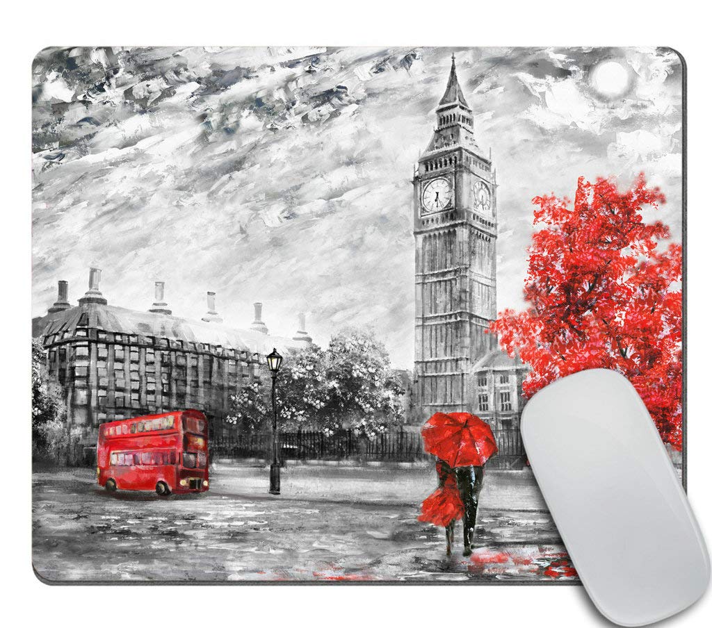 London Street View Oil Painting Gaming Mouse Pad - Non-Slip Rubber Base Rectangle Computer Mousepad for PC & Laptop - Perfect for Gaming, Office Work & Home Use