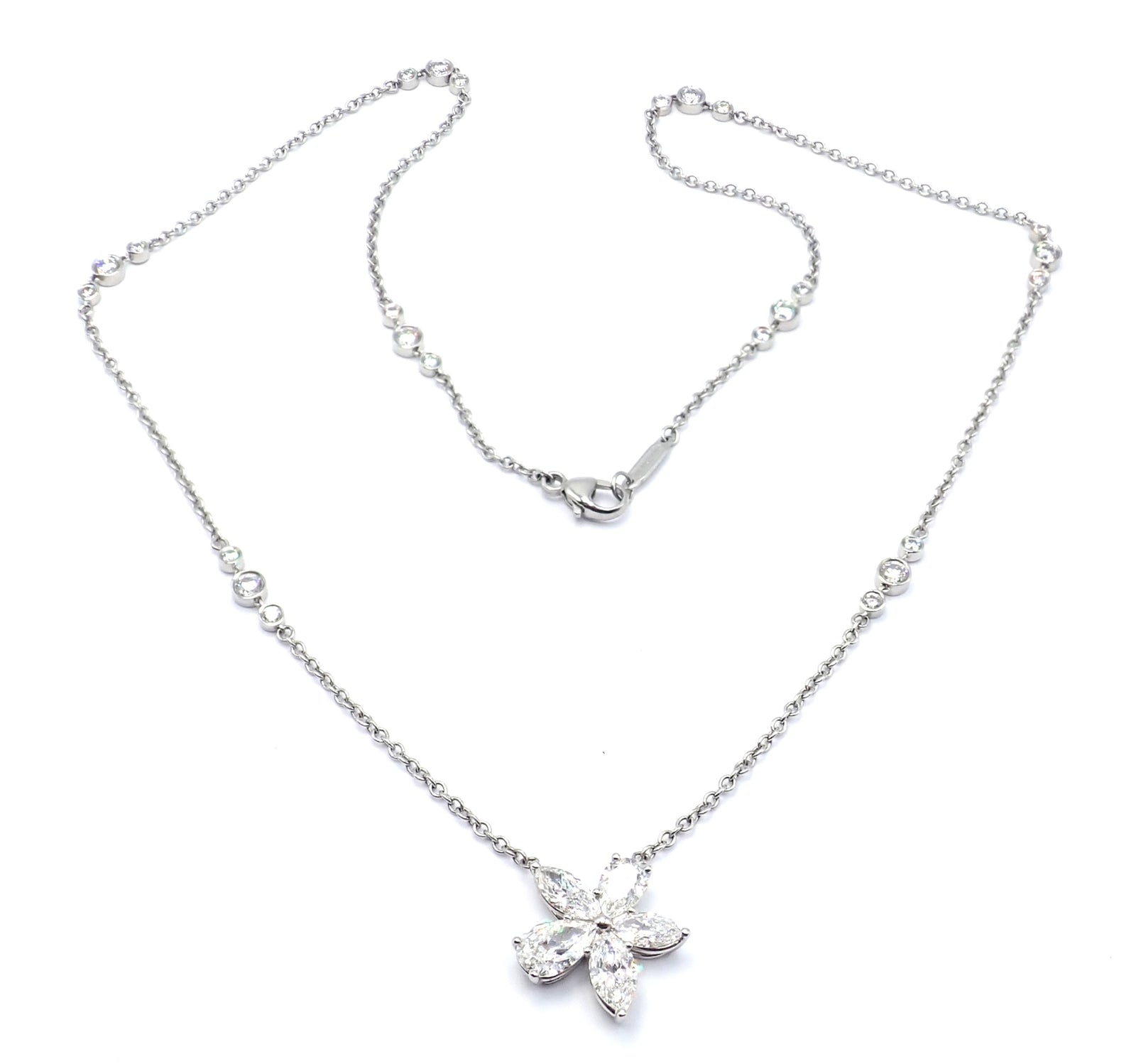 Authentic Tiffany & Co Victoria Platinum Diamond Mixed Cluster Pendant Necklace | Luxury Jewelry Gift for Women | Perfect for Weddings, Anniversaries & Special Occasions