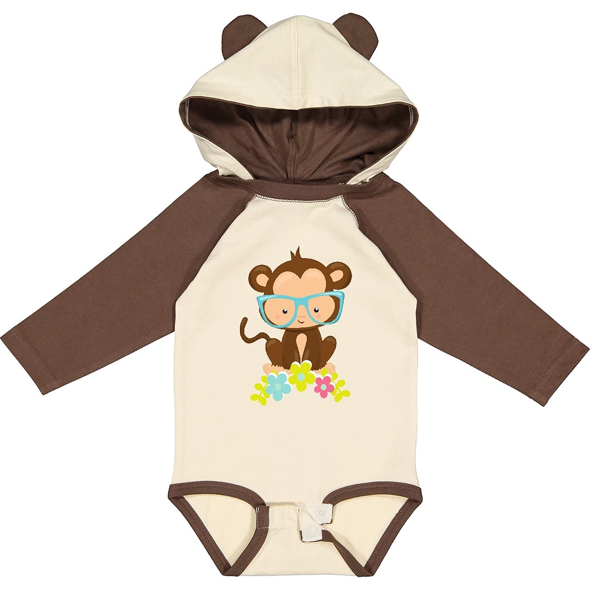 Inktastic Hipster Monkey with Glasses & Flowers Print - Long Sleeve Baby Creeper for Boys & Girls - Perfect for Playdates, Birthday Parties & Casual Outings