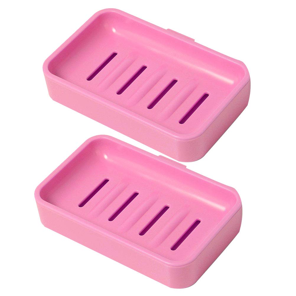 Cabilock 2-Pack Dual-Layer Soap Dish with Drainer - Plastic Soap Holder for Bathroom, Kitchen Sink - Punch-Free Design, Pink - Perfect for Shower, Vanity & Countertop Organization
