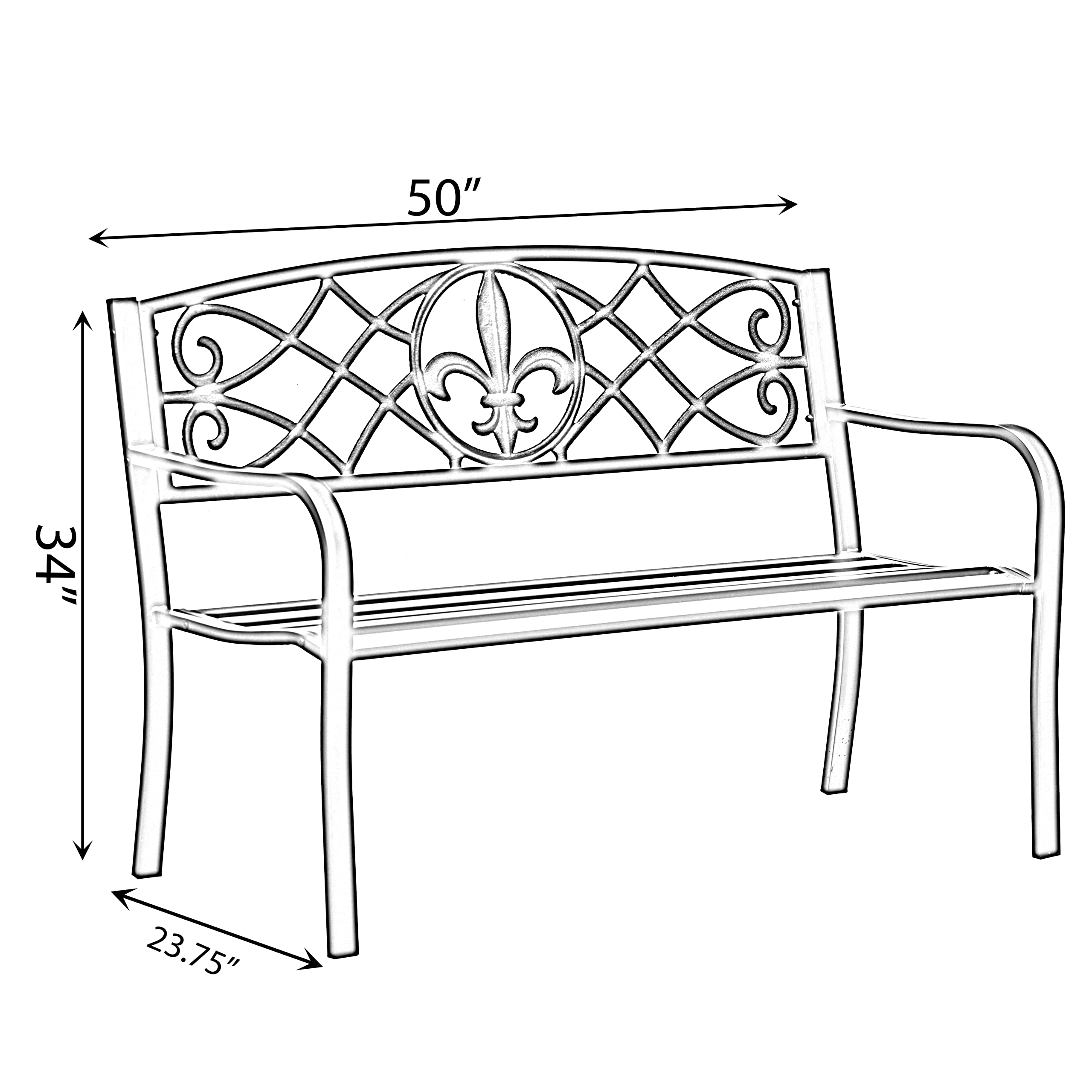 Outdoor Steel Park Bench with Cast Iron Back - Heavy Duty Garden Patio Bench for Yard, Balcony, Deck | Durable Black Seating Bench for Outdoor Relaxation, Park Decor & Backyard Lounging