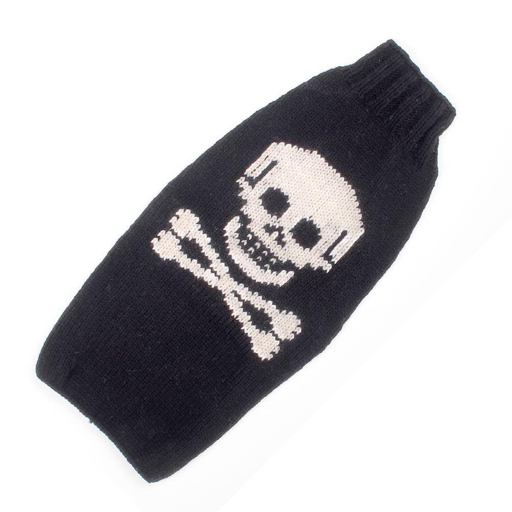 Chilly Dog Black Skull Sweater for Small Dogs - Warm Winter Pet Clothing for Cold Weather - Perfect for Outdoor Walks and Indoor Lounging
