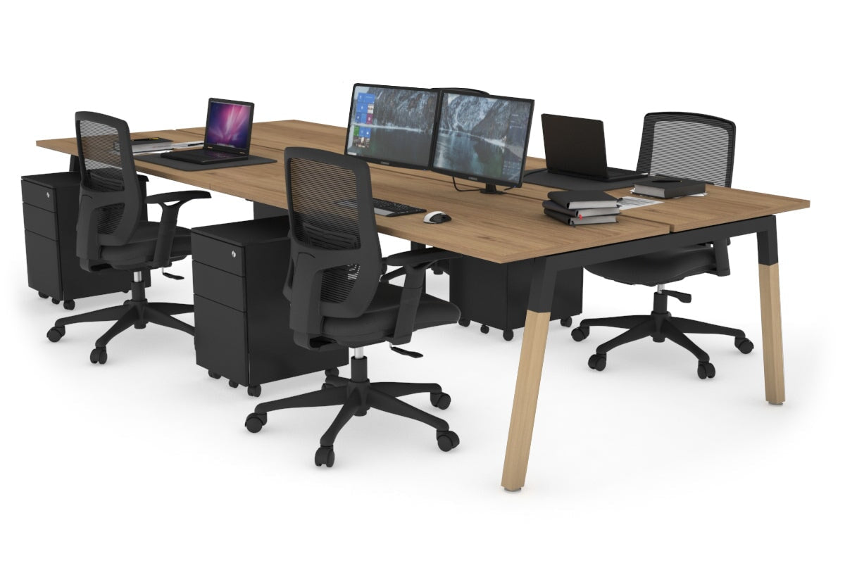 Quadro A Legs 4-Person Office Workstation with Wood Legs & Cross Beam [1200L x 700W] - Perfect for Collaborative Workspaces, Home Offices & Coworking Environments