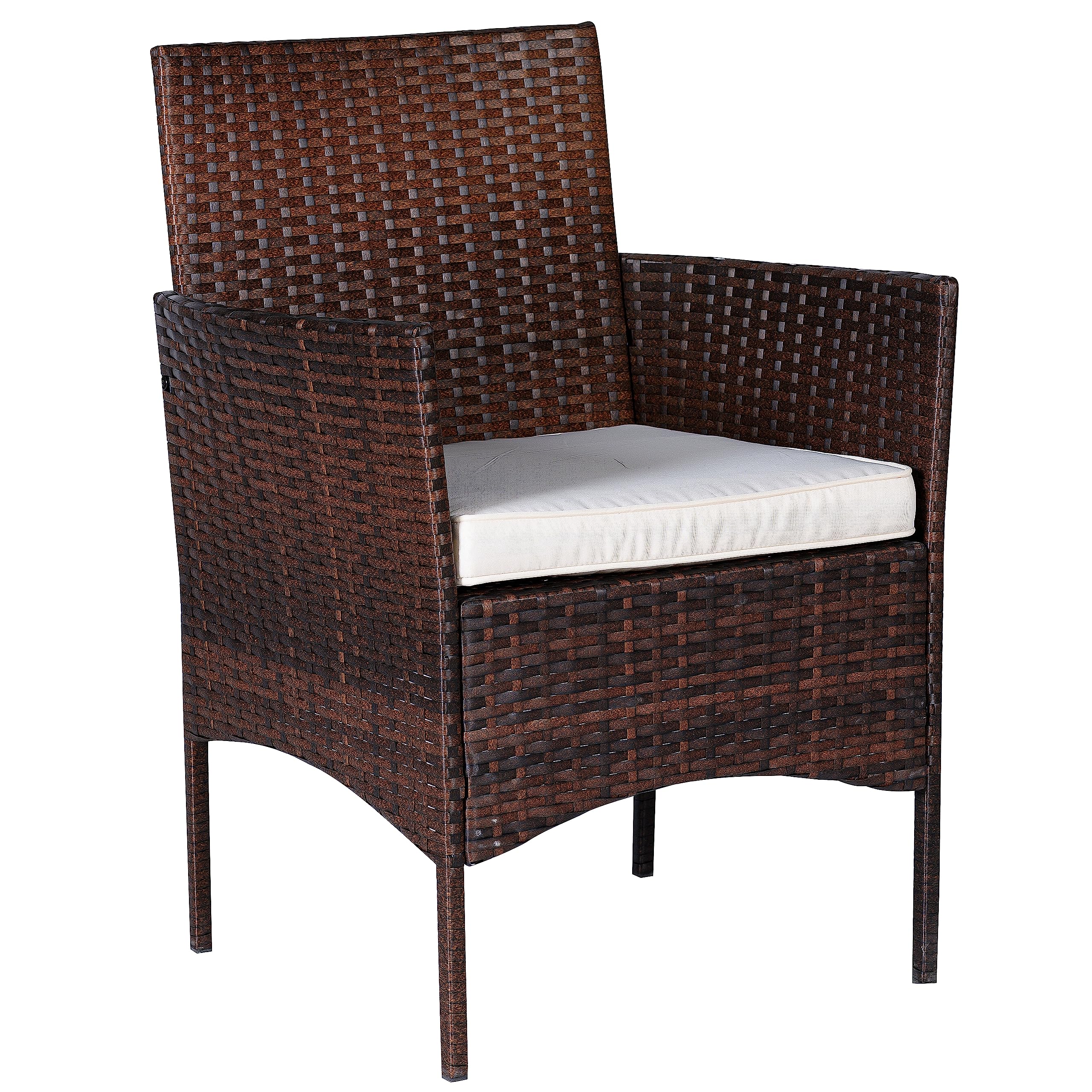 BTEXPERT 3-Piece Outdoor Wicker Bistro Set with Cushions - Rattan Patio Furniture for Garden, Porch, Yard - Space-Saving Conversation Set with 2 Chairs & Glass Top Table (Brown/Beige) - Perfect for Relaxing, Entertaining Guests, and Enjoying Morning Coffee Outdoors