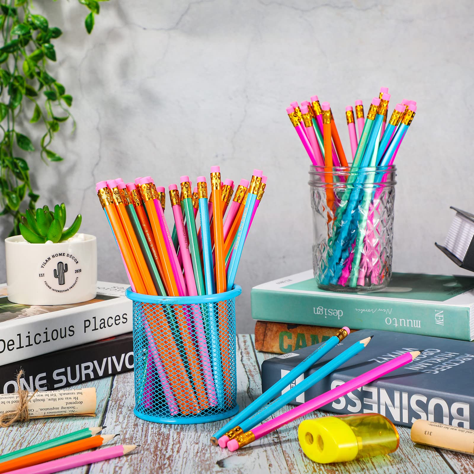 60-Pack Custom Motivational Pencils with Inspirational Quotes - Personalized Wooden Pencils for Students, Teachers & Office Use (5 Colors) - Perfect for Classroom Rewards, Teacher Gifts & Office Motivation