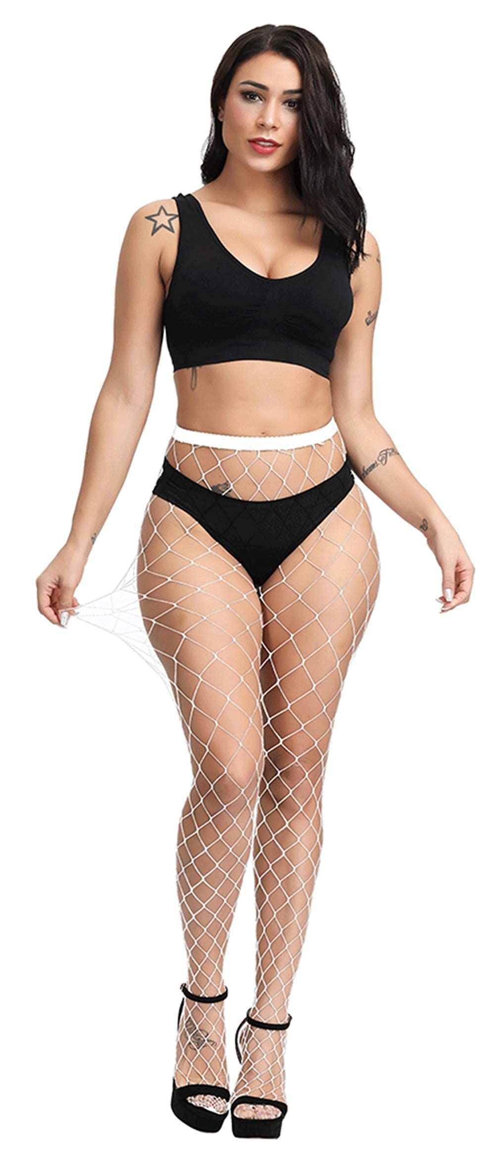 Pareberry Women's High Waisted Fishnet Tights - Sexy Wide Mesh Stockings for Party, Halloween, Cosplay & Night Out