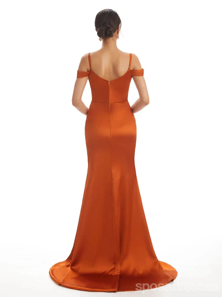Elegant Burnt Orange Mermaid Bridesmaid Dress with High Slit - WG1347 | Perfect for Weddings, Formal Events & Special Occasions