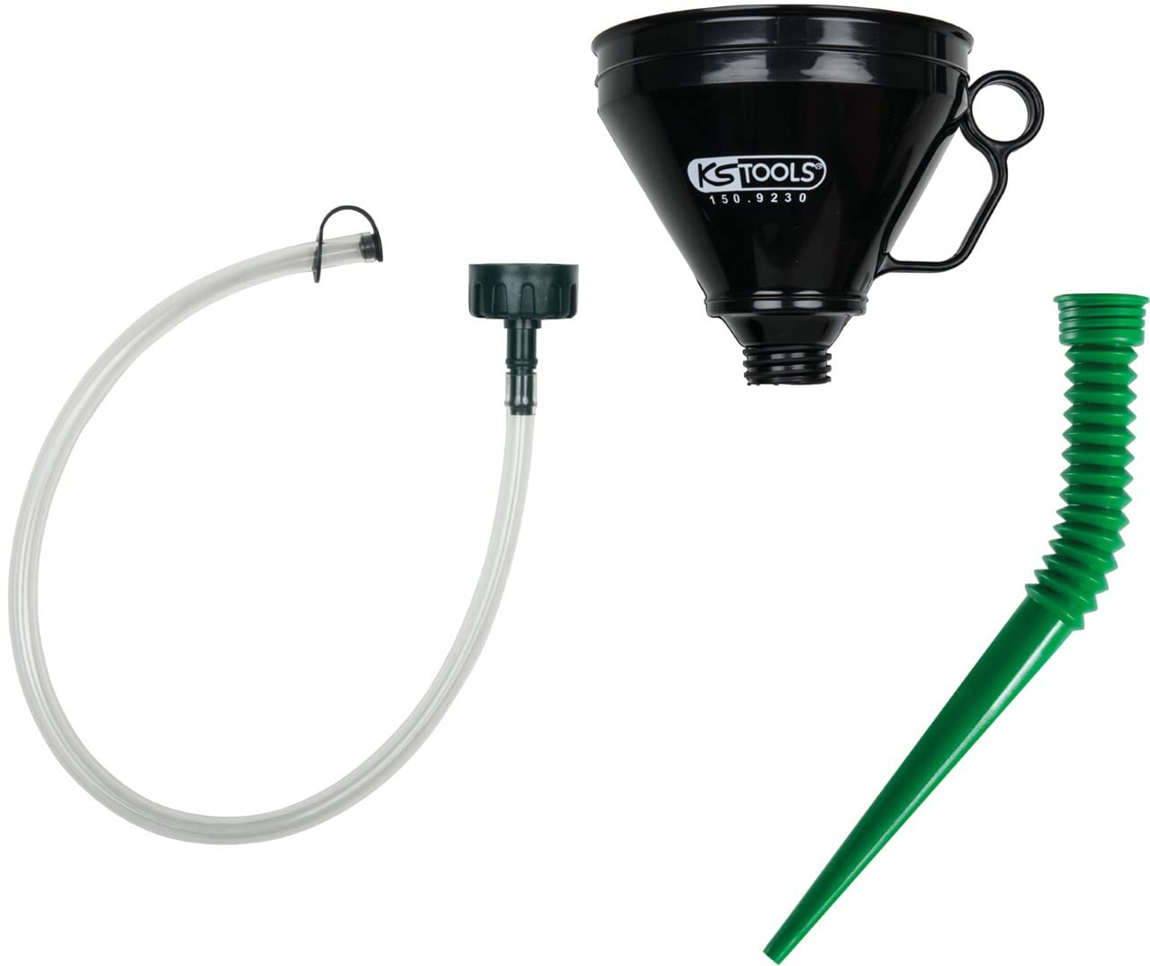 KS TOOLS Universal Funnel Set - 3 Piece Clear Plastic Funnels (1 Liter Capacity) for Automotive Fluids, Kitchen Oil Transfer & DIY Projects