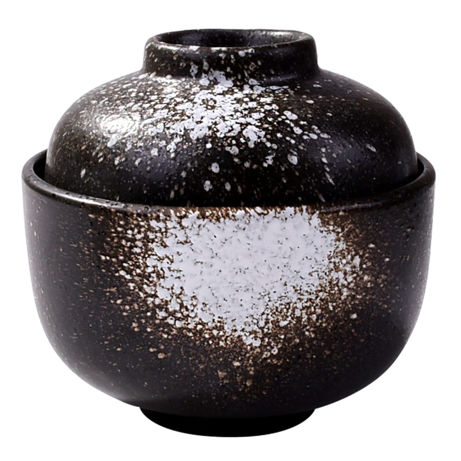 Japanese Ceramic Soup Bowl with Lid - 7.7 oz Microwave Safe Bowl for Cereal, Snacks & Desserts | Black | Perfect for Ramen, Miso Soup, Ice Cream & Meal Prep
