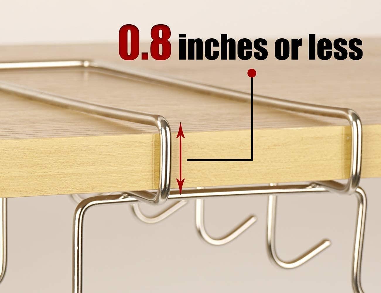 Premium 304 Stainless Steel Under Shelf Coffee Mug Holder - Space Saving Cup Rack Organizer with 10 Hooks for Kitchen, Cabinet, Counter & Table - Perfect for Small Kitchens, Office Break Rooms & Dorm Organization (Pack of 1)