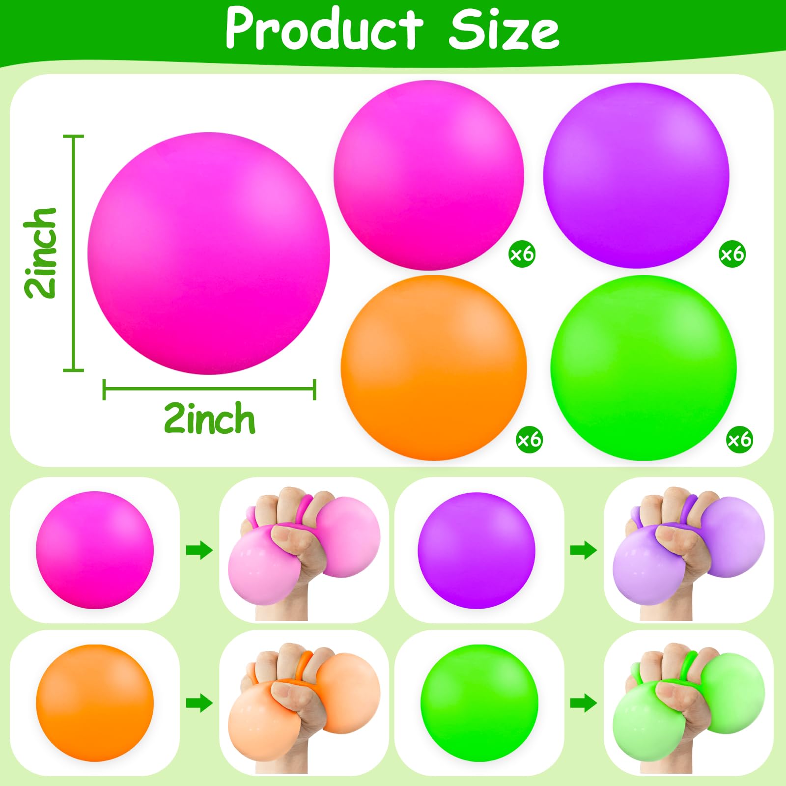 24 Pack Stress Relief Balls for Kids & Adults - Stretchy Fidget Sensory Toys for Anxiety Relief, Classroom Prizes, Party Favors - Perfect for Office, School, Home & Travel Stress Management