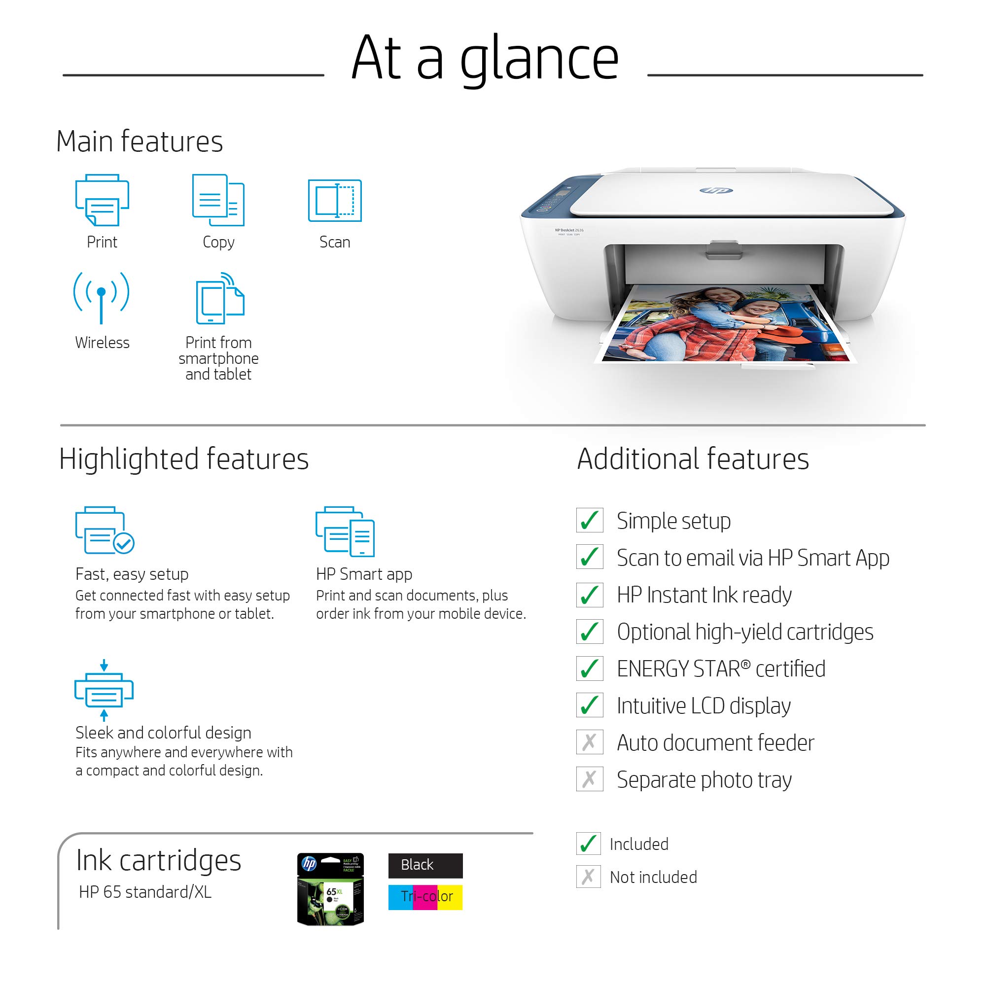 HP DeskJet 2636 Wireless All-in-One Color Inkjet Printer with Copy & Scan | HP Smart App Compatible | Blue (Renewed) | Perfect for Home Office, Small Business & Remote Work Printing Needs