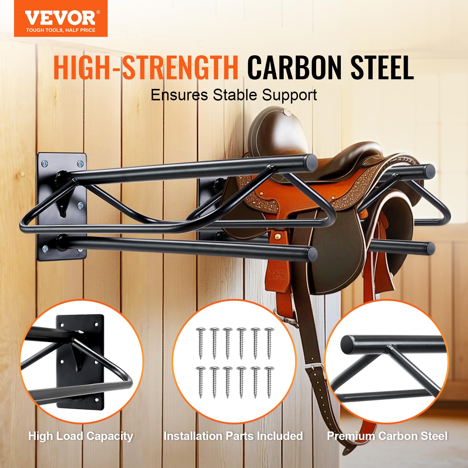 VEVOR Heavy-Duty Wall Mounted Saddle Rack - 2 Pack Steel Saddle Stand with Pad Bar (23.8