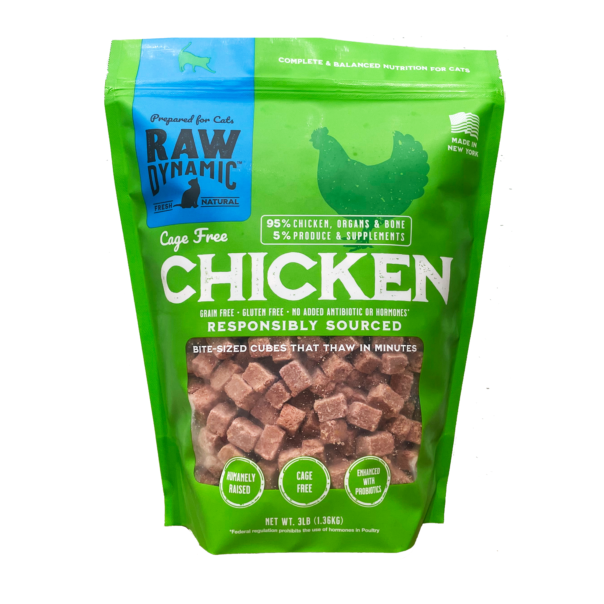 Premium Raw Frozen Chicken Cubes for Cats - High Protein, Grain-Free Cat Food - Perfect for Raw Feeding & Mealtime Enrichment