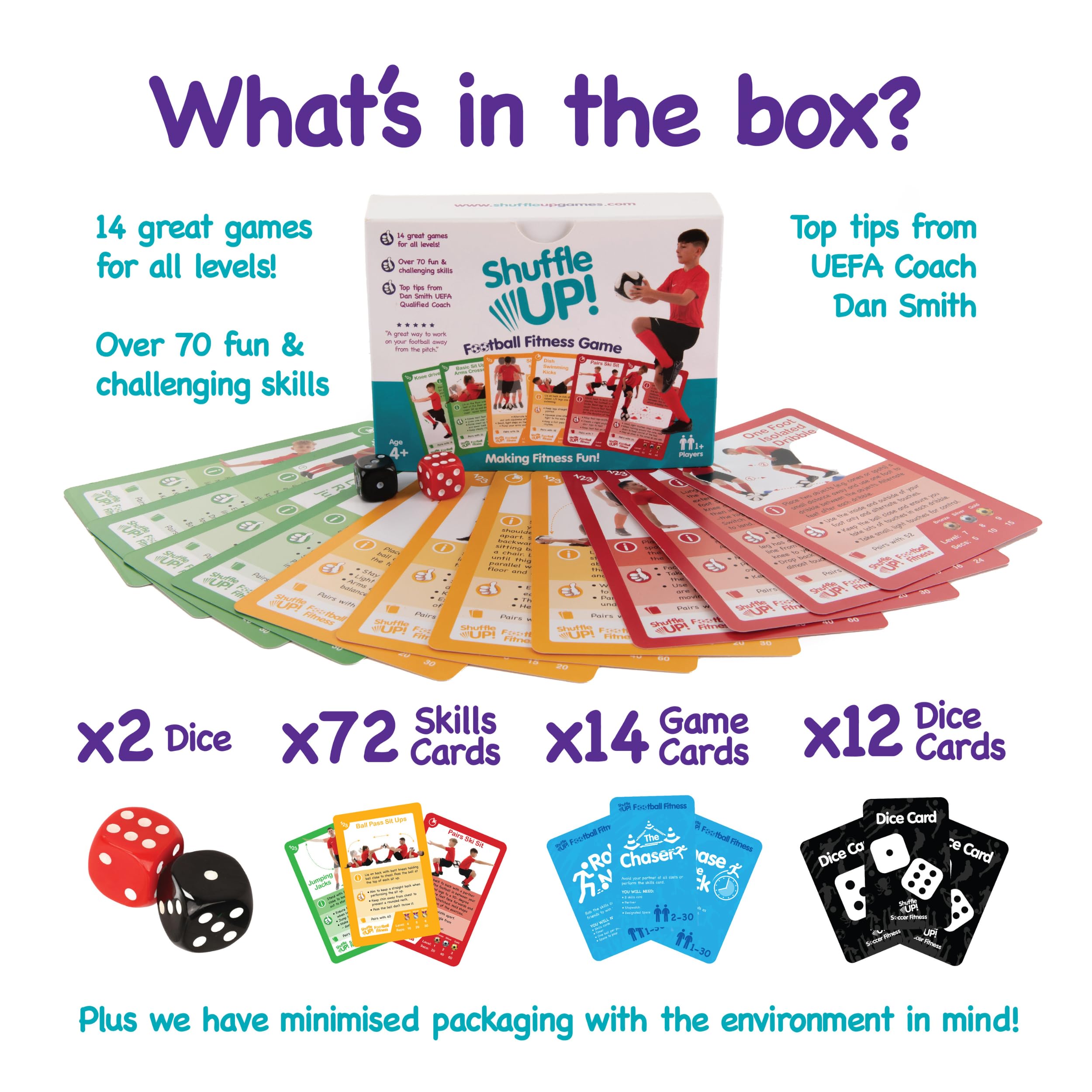 Shuffle Up Soccer Card Games - 70+ Fun & Active Skill Cards for Kids | Develop Soccer Fundamentals, Stamina & Strength | Includes 2 Dice & Multi-Level Cards | Perfect for Team Training, PE Classes & Family Game Night