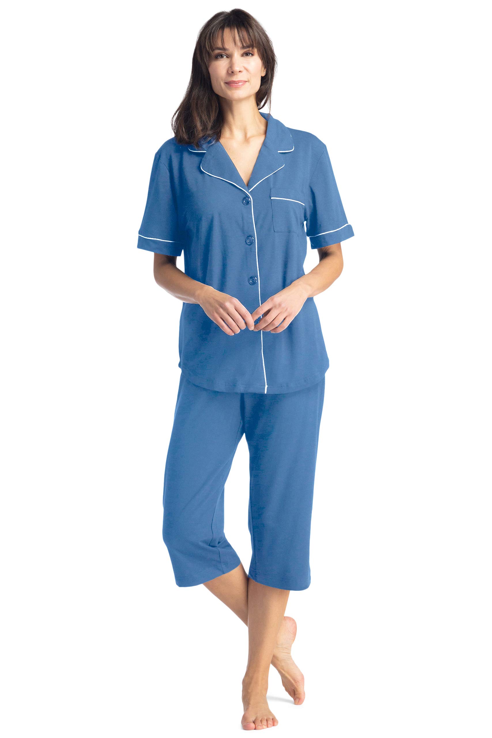 Fishers Finery Women's Button Down Pajama Set - Soft Cotton Capri Sleepwear with Gift Box | Perfect for Lounging, Sleepovers & Cozy Nights