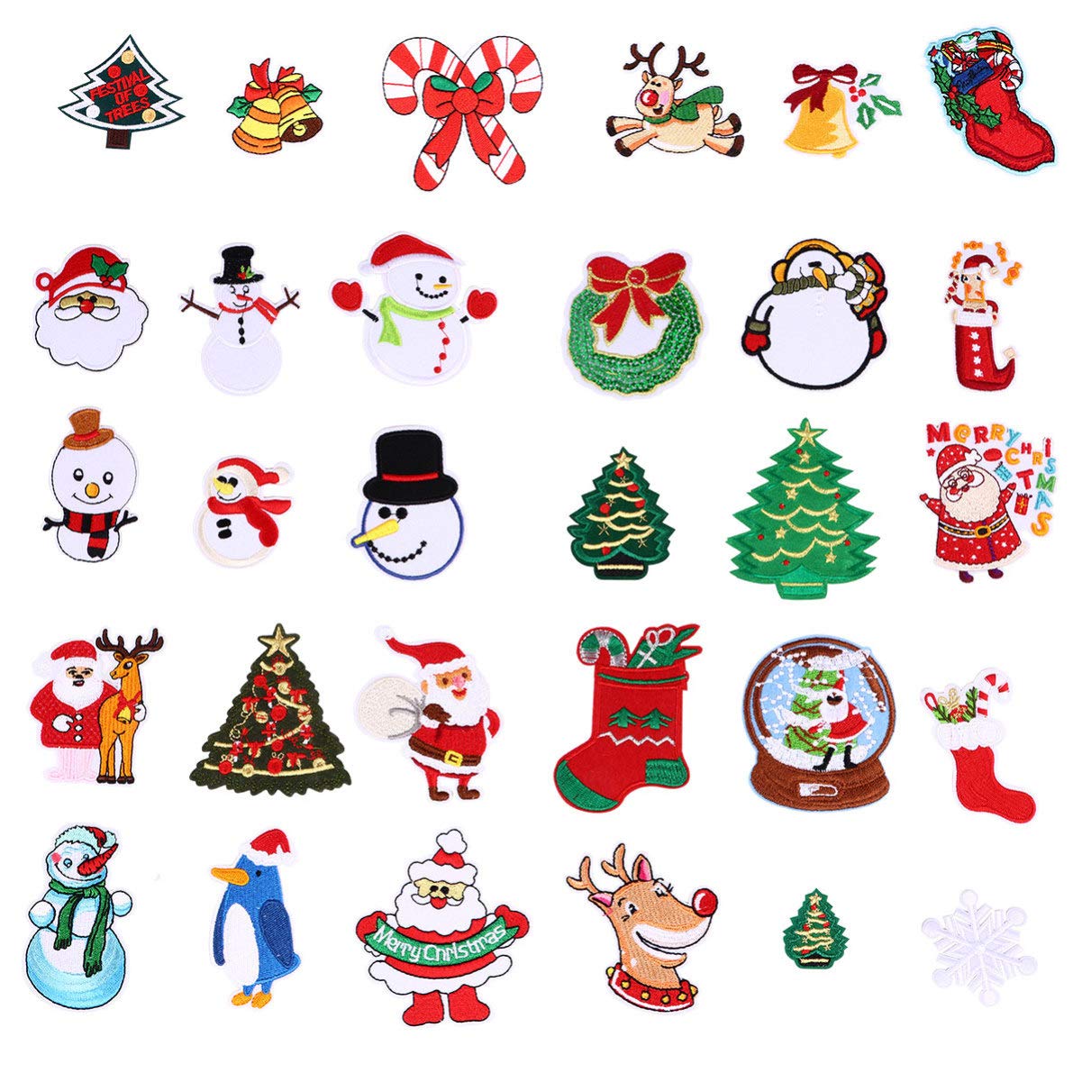 EXCEART 29Pcs Christmas Iron On & Sew On Applique Patches - Festive Embroidery Badges for DIY Crafts, Clothing Embellishment, Holiday Decor - Perfect for Christmas Party Outfits, Gift Wrapping & Tree Ornaments