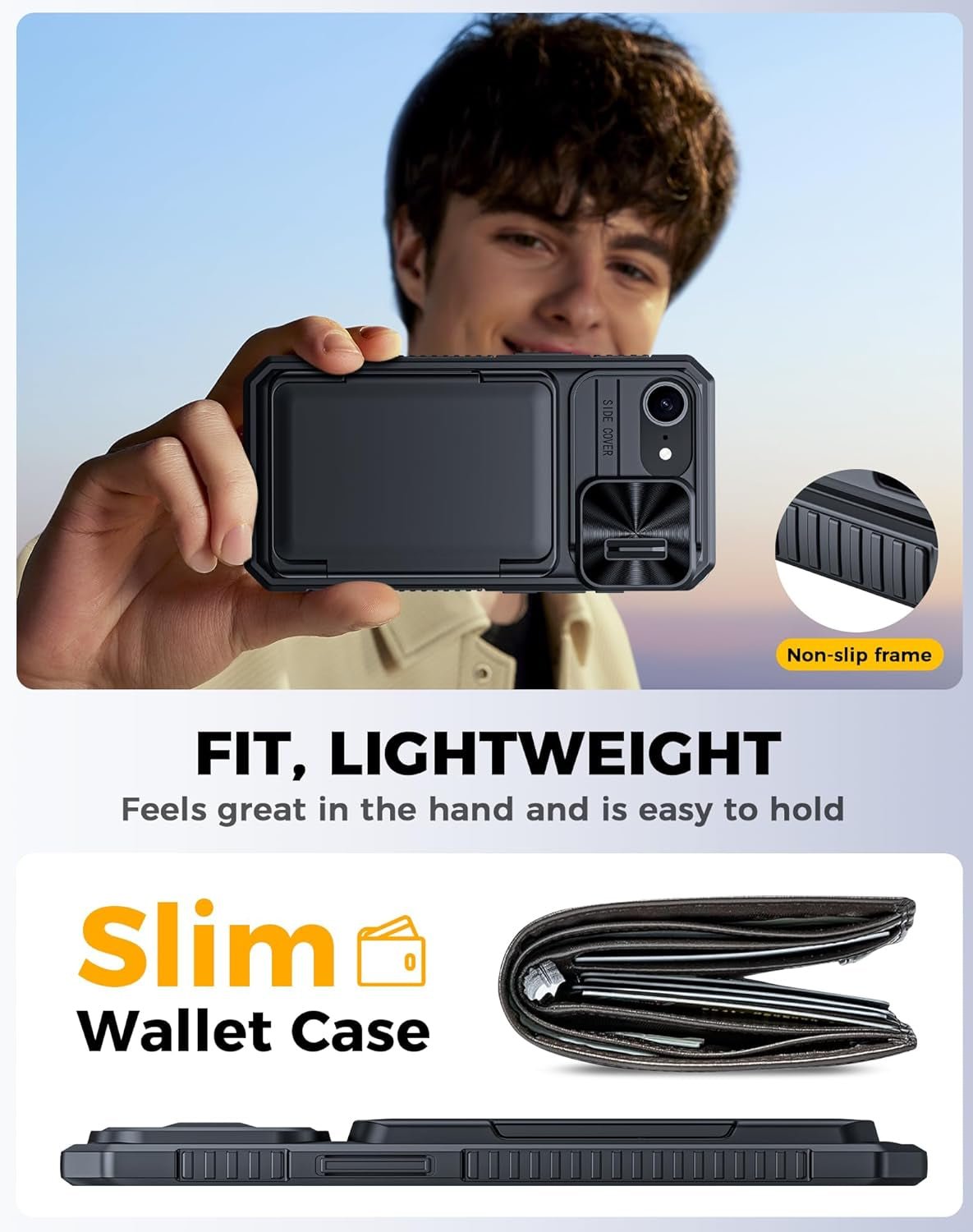 iPhone 16E Slim Wallet Case with Credit Card Slots & Slide Camera Protection - Perfect for Everyday Carry & Travel Accessories