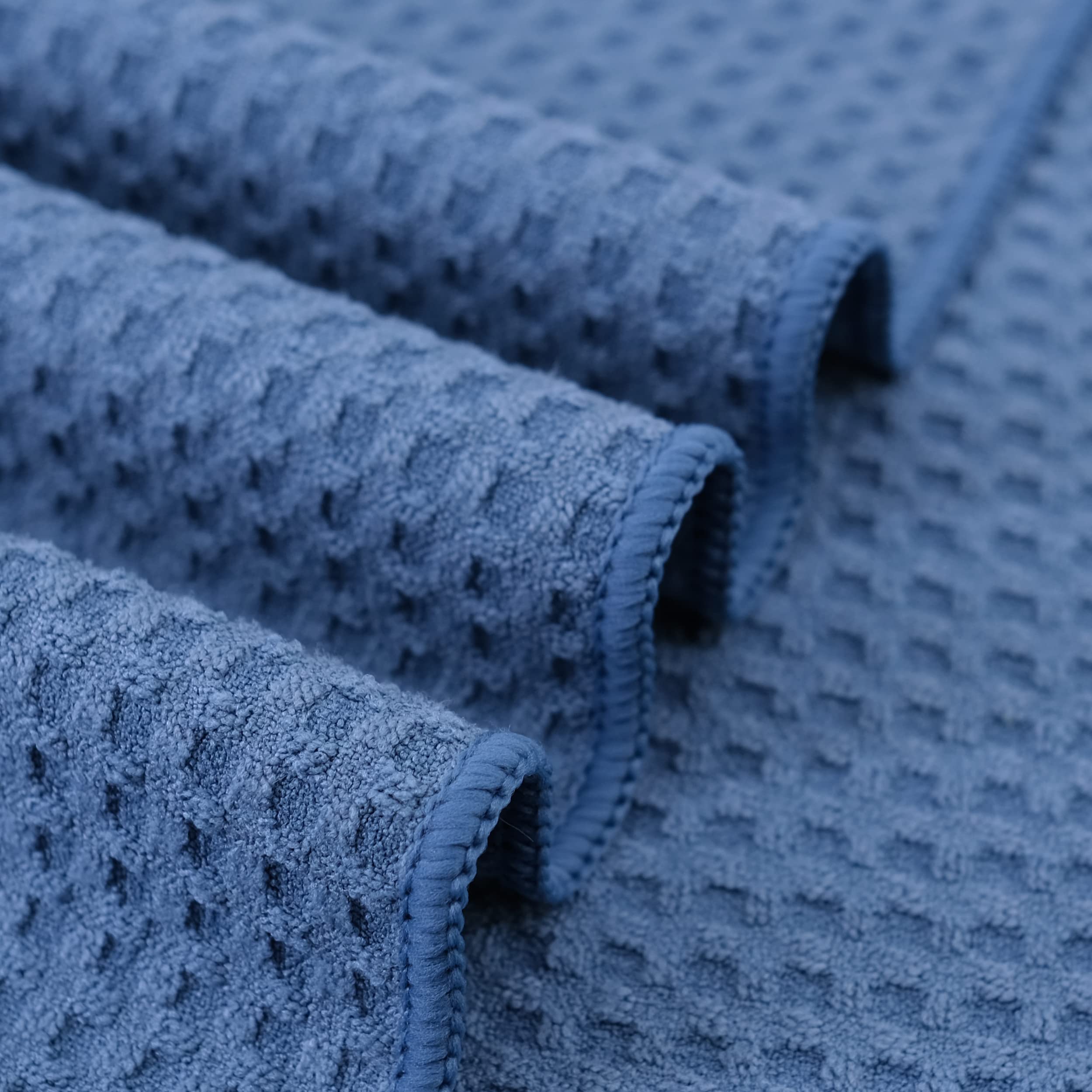 POLYTE Ultra Premium Microfiber Kitchen Dish Towels - 8 Pack Waffle Weave Hand Towels (16x28 Inches, Blue) - Super Absorbent & Quick Drying for Dishes, Countertops & Household Cleaning
