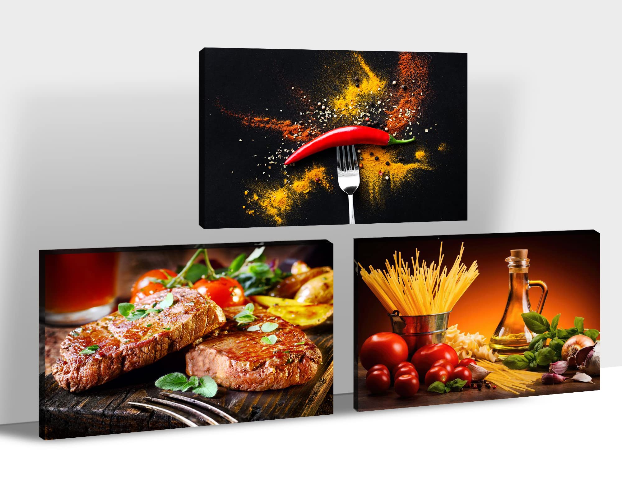 TIMUBA Kitchen Wall Art - 3pc Canvas Food Decor for Dining Room (20x30Inch) - Perfect for Home & Restaurant Decor