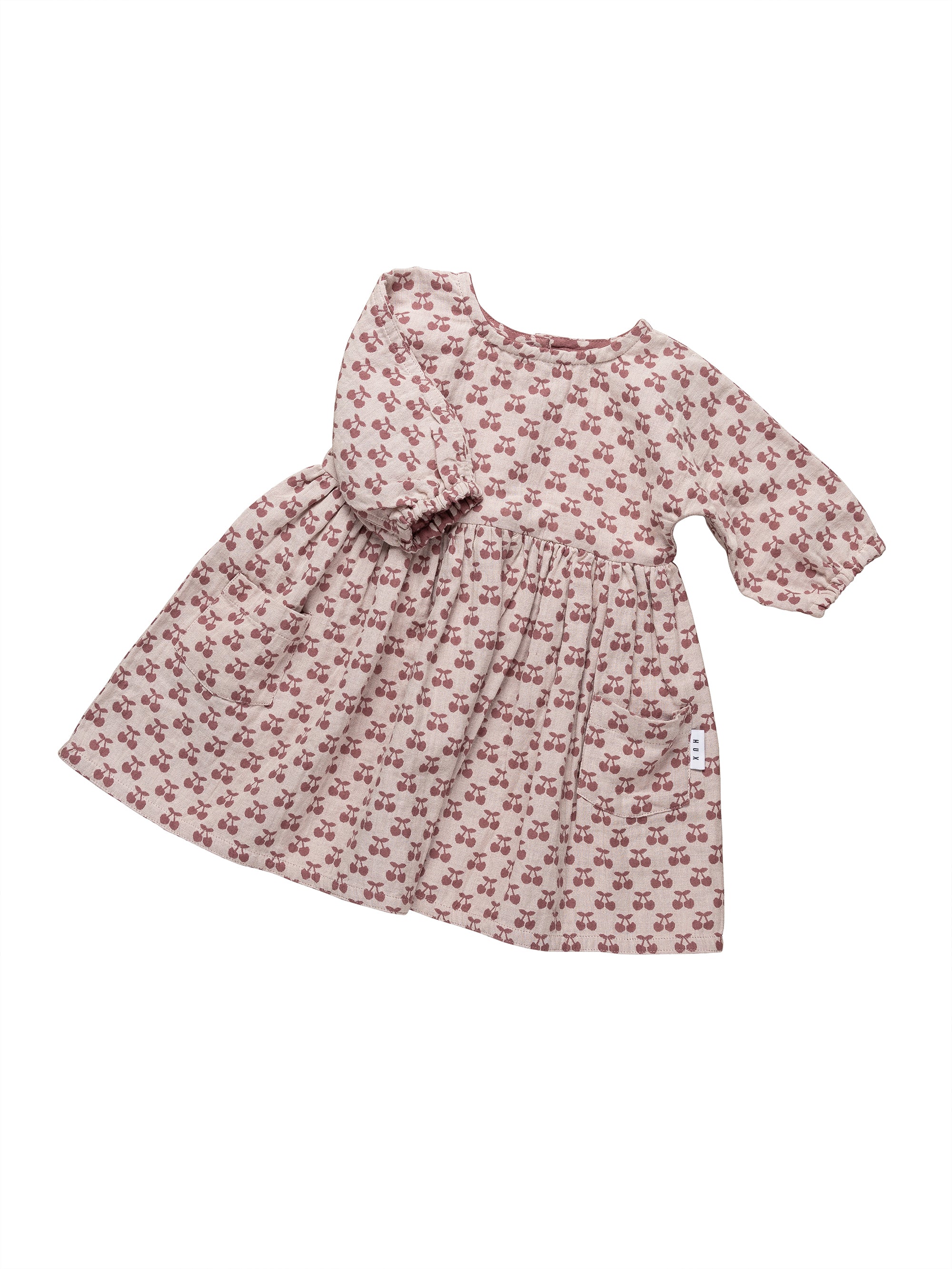 Huxbaby Girls' Reversible Cherry Print Dress - Cute & Comfortable Summer Outfit for Playdates, Parties & Photos