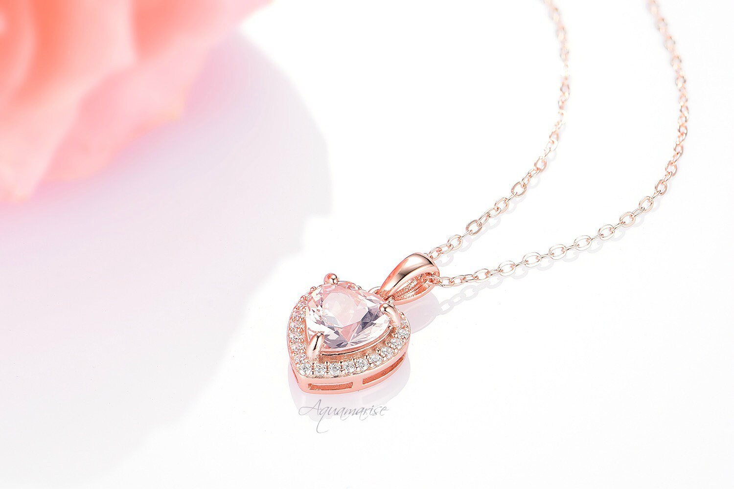 14K Rose Gold Vermeil Morganite Necklace for Women - Elegant Jewelry Gift for Valentine's Day, Anniversary & Special Occasions