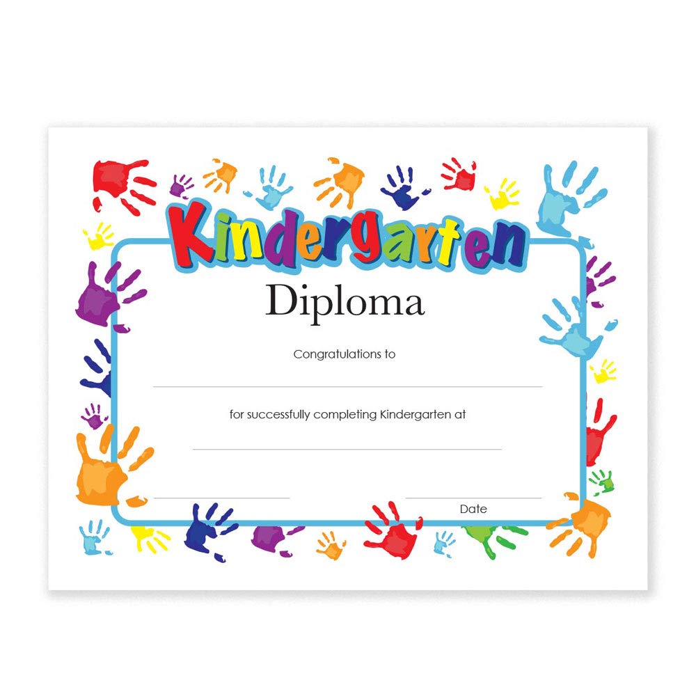 Handprints Design Kindergarten Diplomas - Set of 30 Graduation Certificates for Preschool & Kindergarten Ceremonies | Perfect for End-of-Year Celebrations, Classroom Awards & Graduation Party Decorations