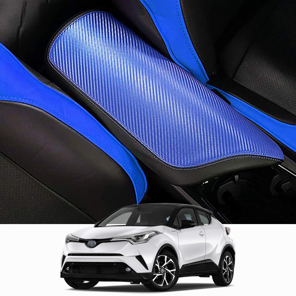 BEERTE Center Console Armrest Cover for Toyota C-HR 2018-2024 - Blue Carbon Fiber Pattern Car Accessory | Upgrade Interior & Protect from Wear | Perfect for Daily Commute & Road Trips