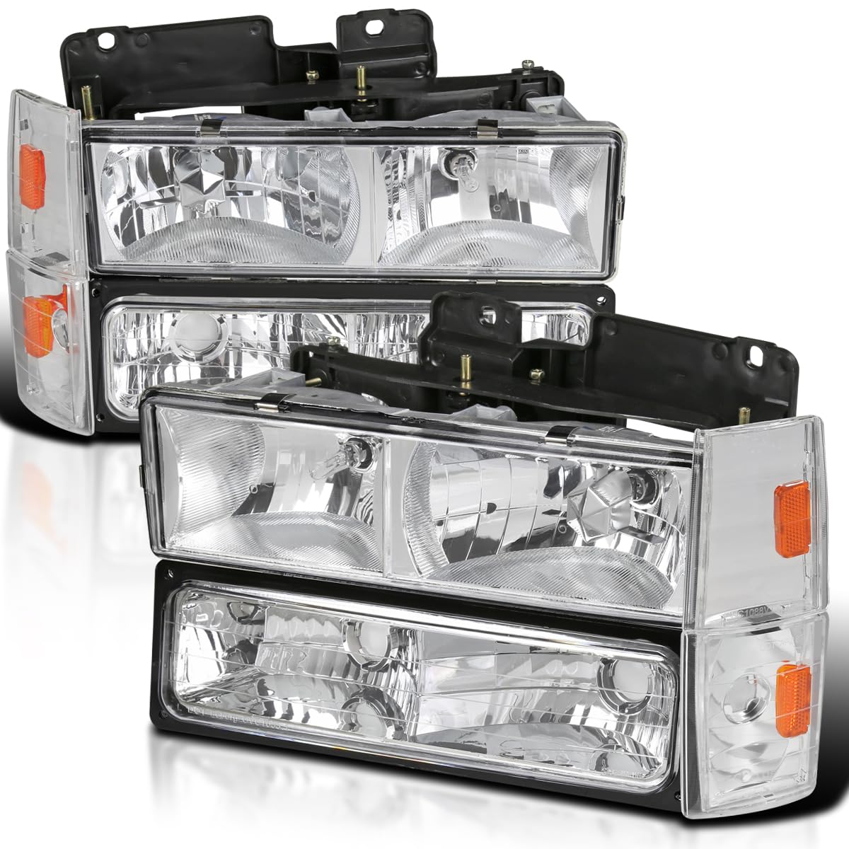 Spec-D Tuning Chrome Headlights, Bumper Lights & Corner Lights for 1988-1993 Chevy C10 Pickup C/K 1500 2500 3500 Silverado Sierra - Left & Right Pair Headlamp Assembly - Upgrade Your Truck's Style & Night Visibility for Daily Driving & Off-Road Adventures