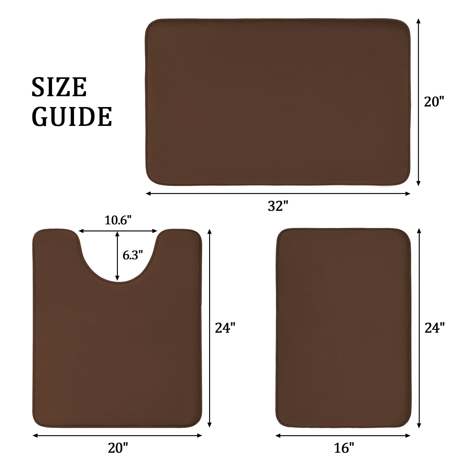 YIHOUSE 3-Piece Memory Foam Bathroom Rug Set - Super Absorbent Non-Slip Bath Mat, Machine Washable Soft Floor Mats for Sink, Tub, Shower & Toilet - Perfect for Bathroom Safety and Comfort (Brown)