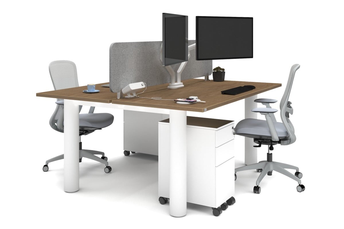 Quadro Cylinder Leg 2 Person Office Workstation Desk - 1600L x 700W - Modern Shared Workspace Solution for Collaborative Teams & Coworking Spaces