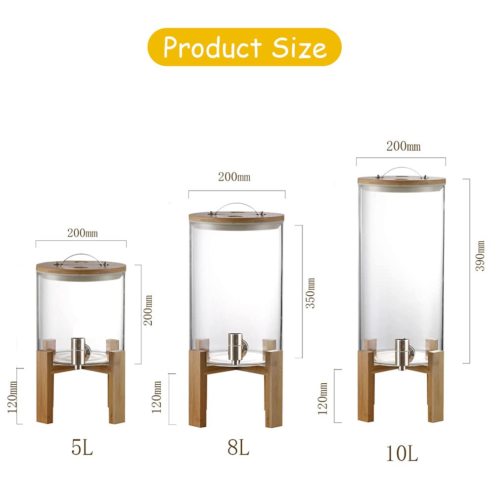 Premium Glass Beverage Dispenser with Tap & Stand - 5L/1.3Gal Drink Dispenser for Wine, Cocktails, Juice, Iced Tea - Heat-Resistant Glass Jar with Airtight Sealing Cap - Perfect for Parties, Weddings, BBQs & Home Entertaining